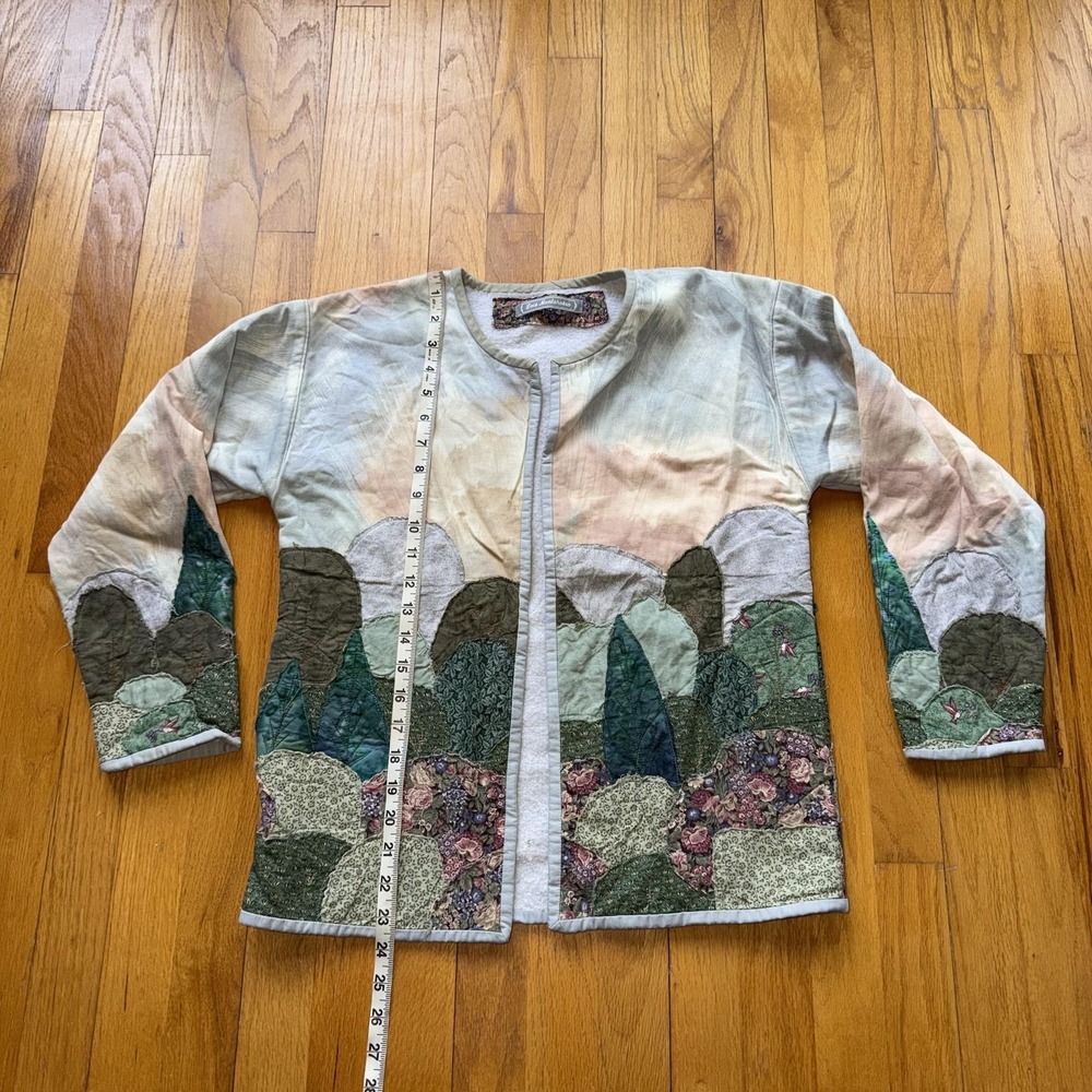 Vintage Jacket Multicolor Quilted Landscape Art To Wear Floral Cottagecore M* - Picture 10 of 11